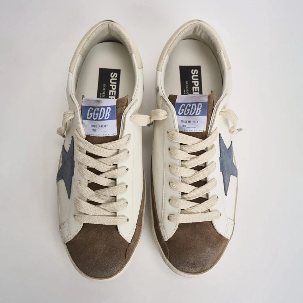 Zapatos Super-Star Hombre Blanco Marrón Azul Golden Goose